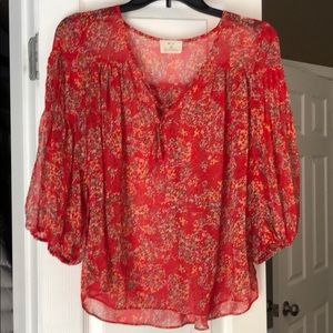 Anthropologie Pins and Needles sheer red blouse XS